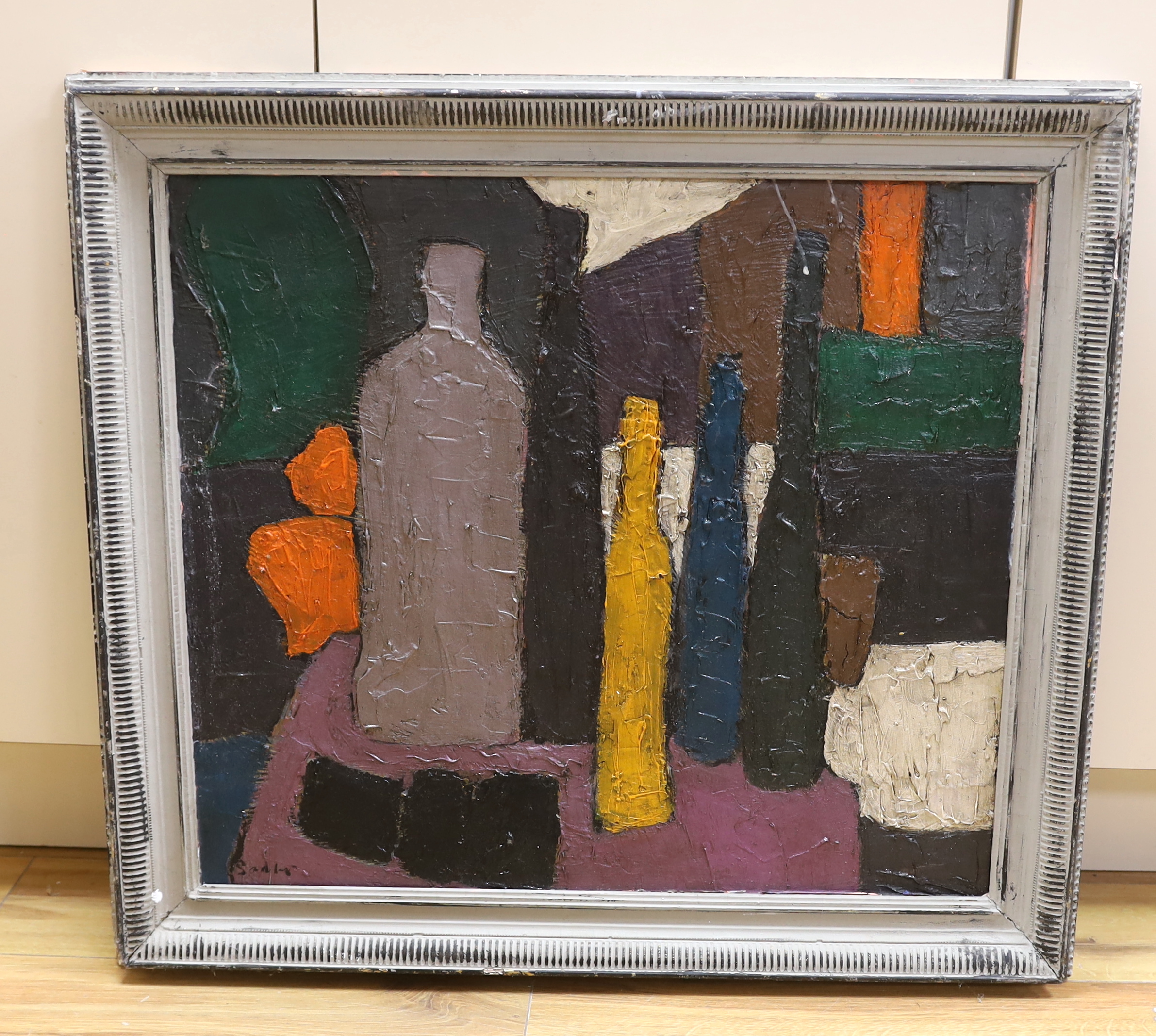 Impasto oil on board, Abstract composition, Still life of vessels, 55 x 62cm